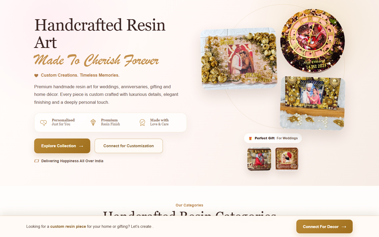 Handcrafted Resin Art landing page preview