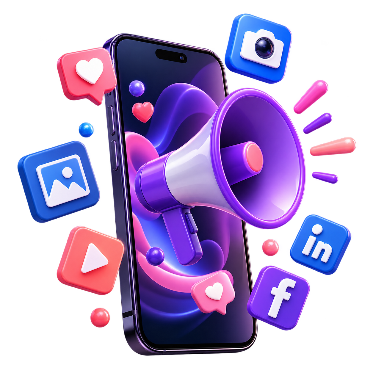 Social media marketing phone and megaphone